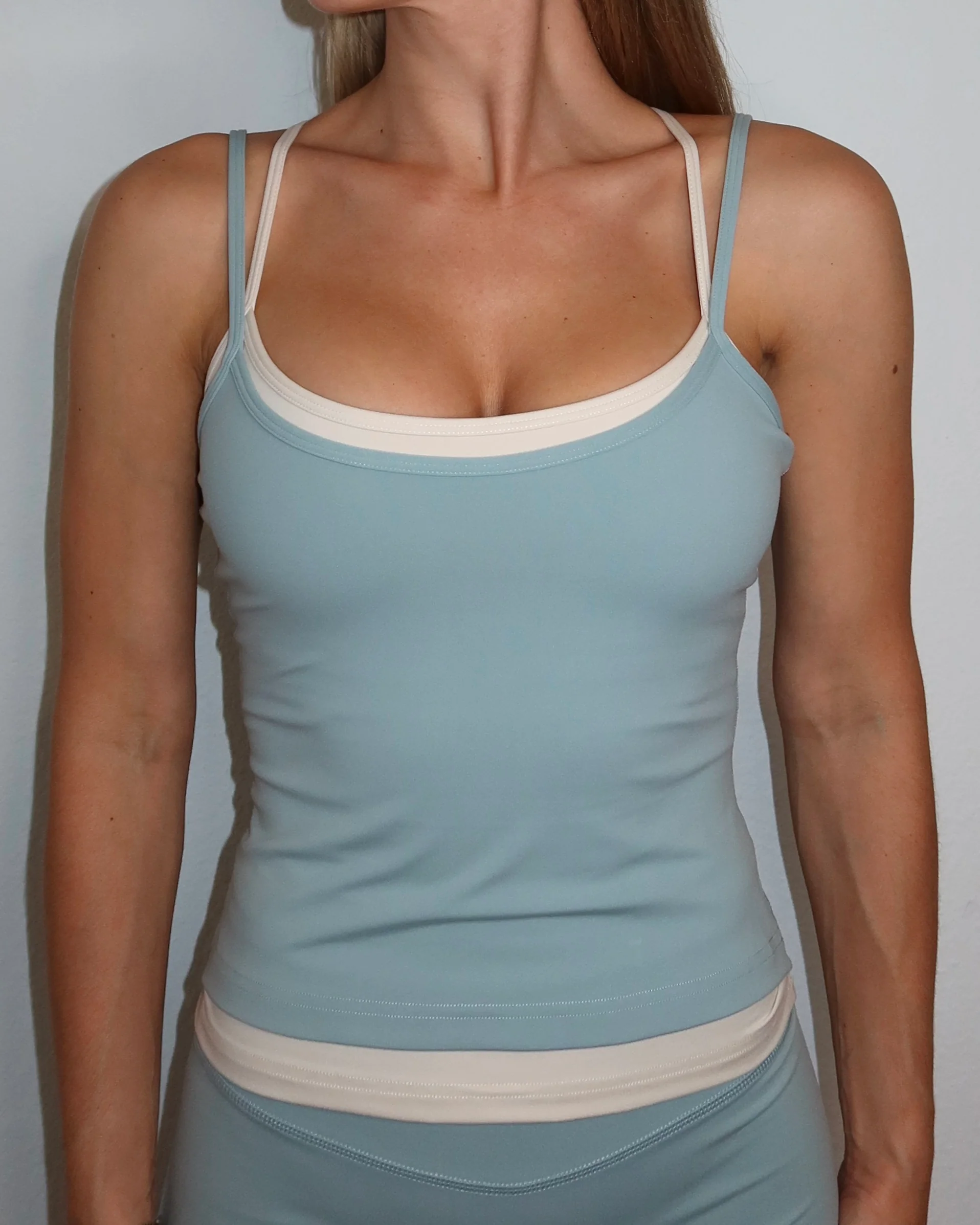 Layered Cross Back Tank - Icey Blue & Sand - Image 3