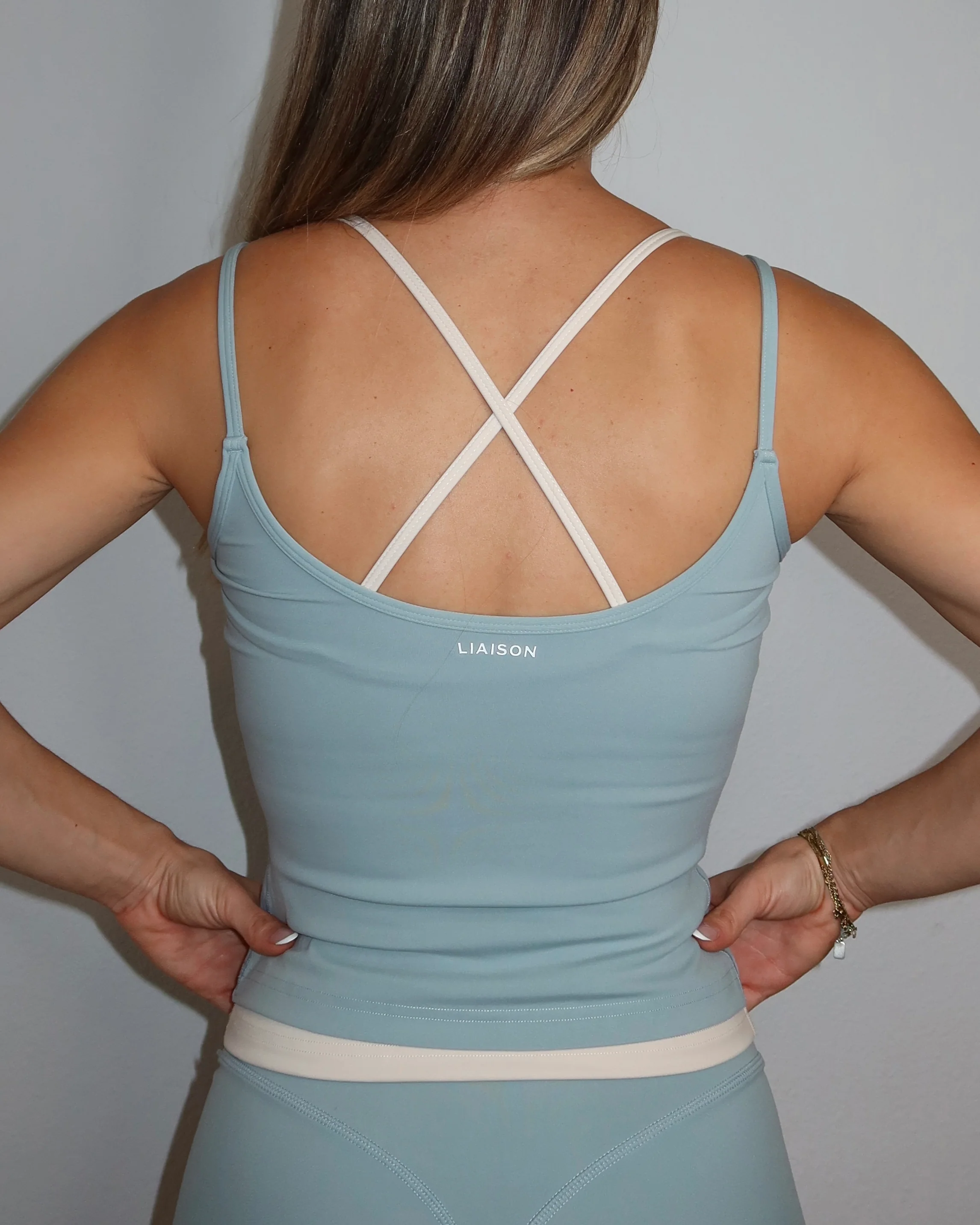 Layered Cross Back Tank - Icey Blue & Sand - Image 4