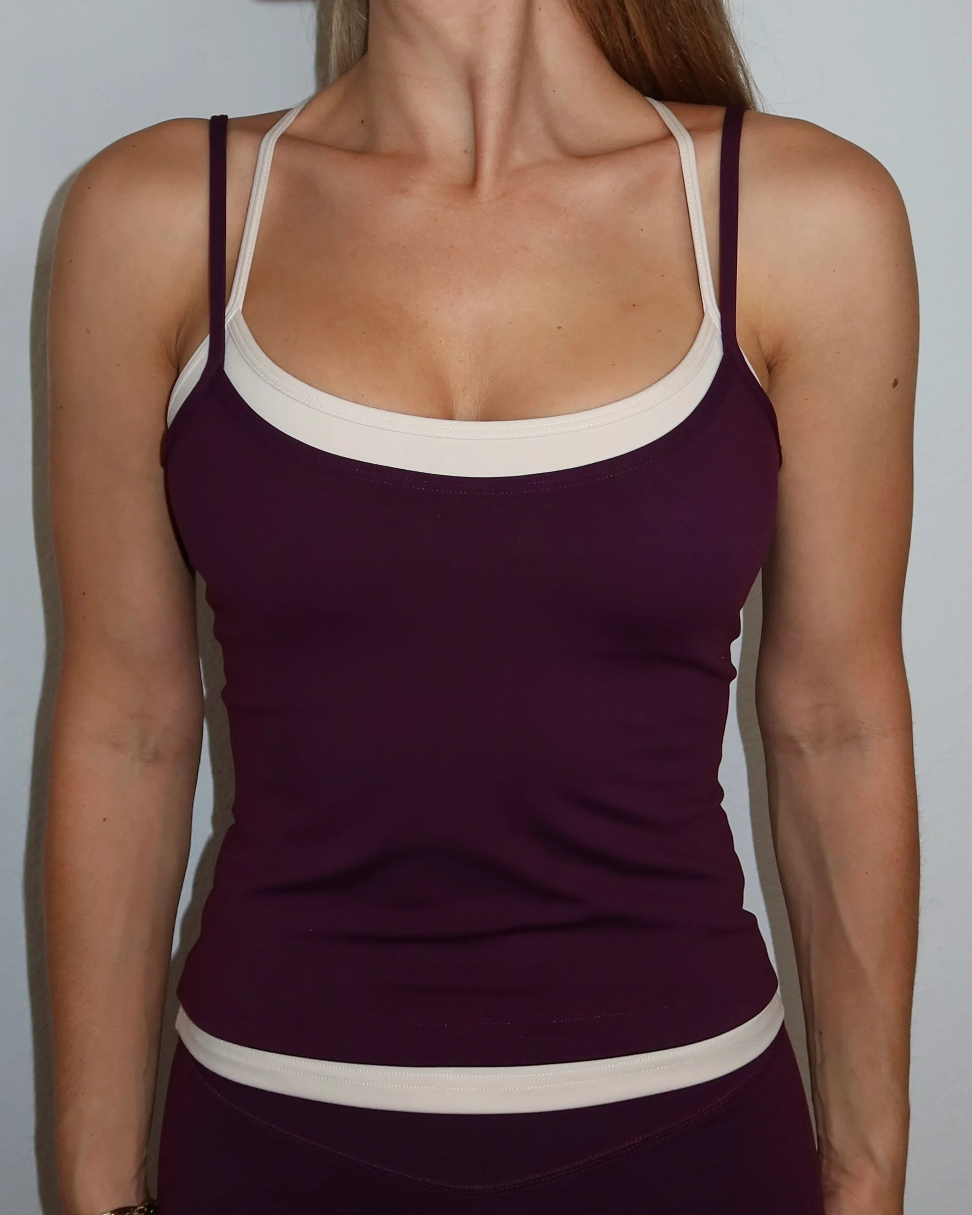 Layered Cross Back Tank - Merlot & Sand - Image 3