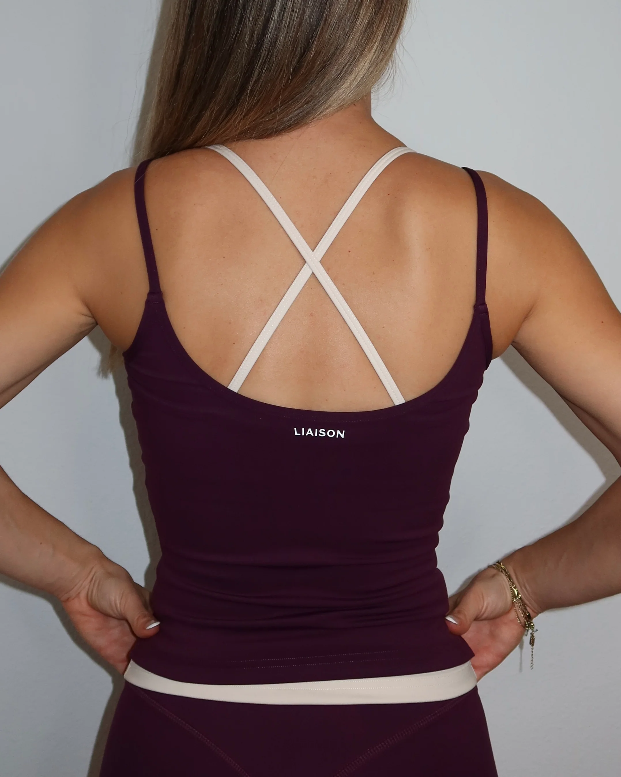 Layered Cross Back Tank - Merlot & Sand - Image 4