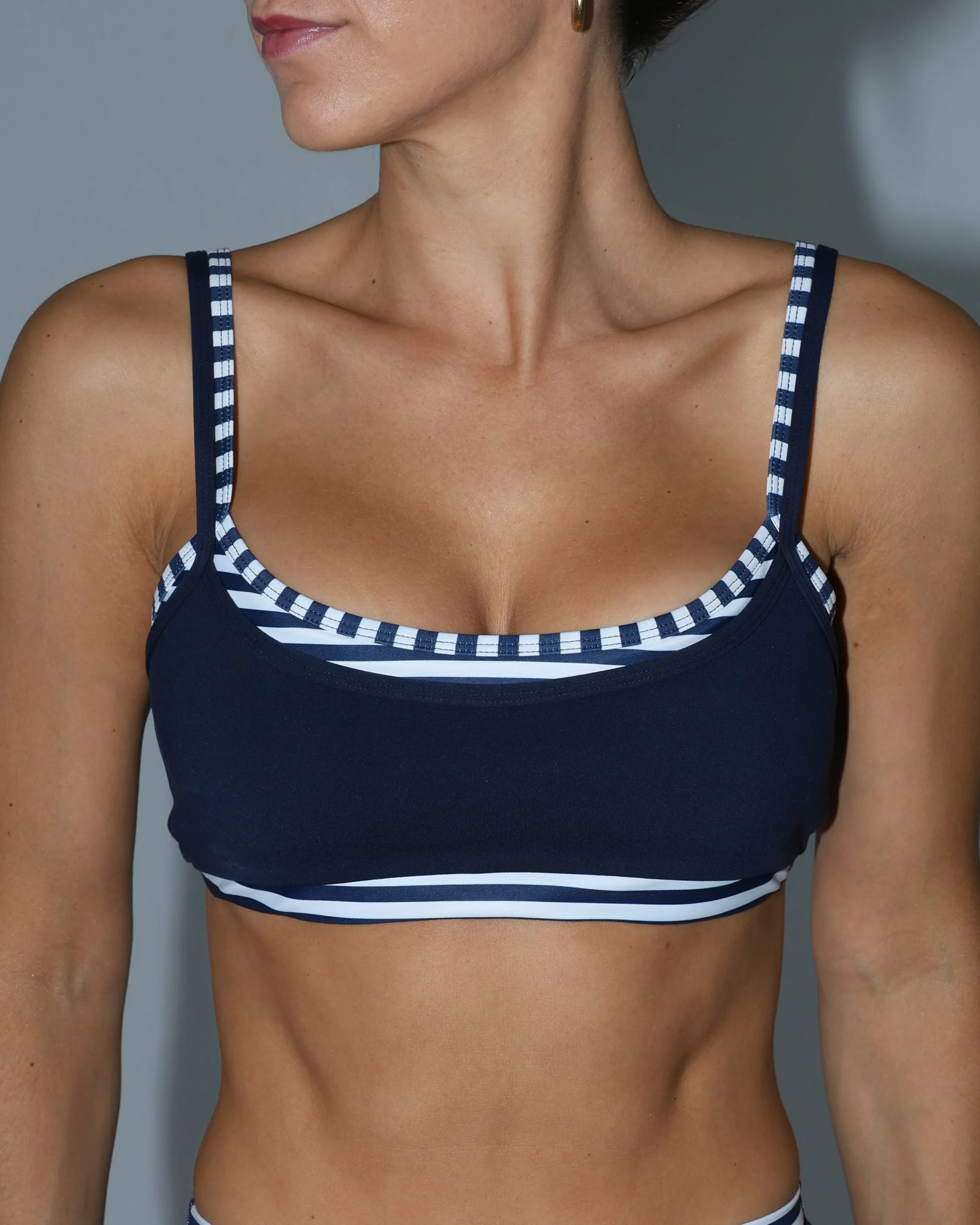 Double Layer Scoop Bra - Navy & Stripes - Image 2