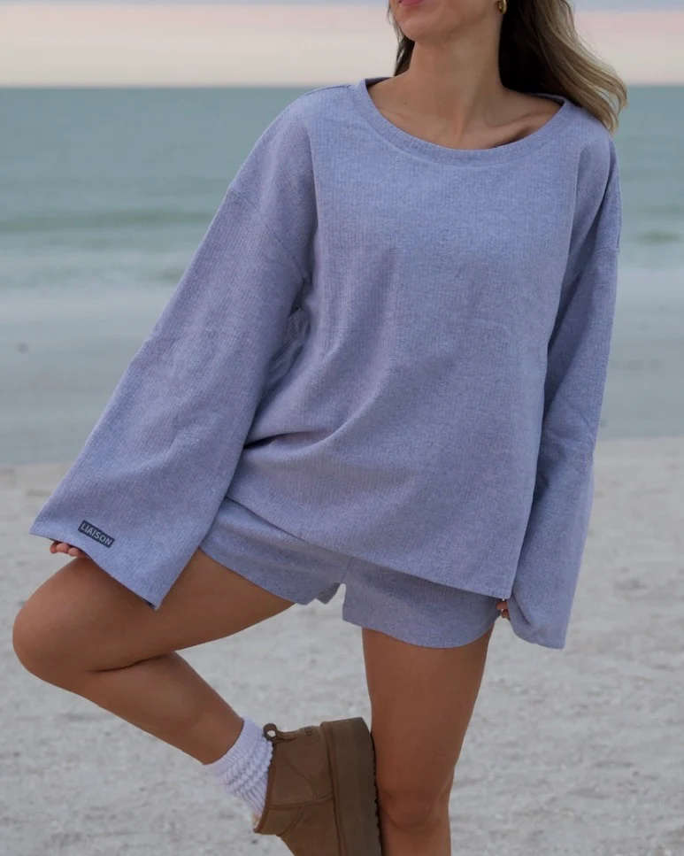 The Oversized Reversible Crew - Heathered Gray/Washed Navy - Image 5